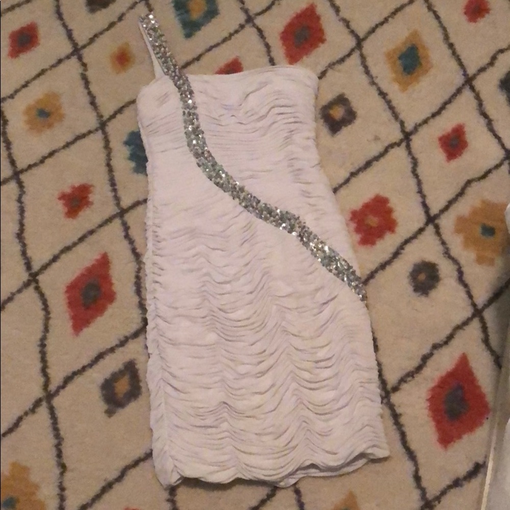 White One Shoulder Beaded Cocktail Dress